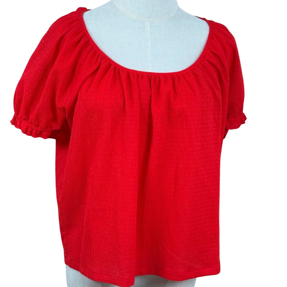 Madewell Women S Blouse Red Texture Thread Puff Sleeve Peasant Boho Top Summer